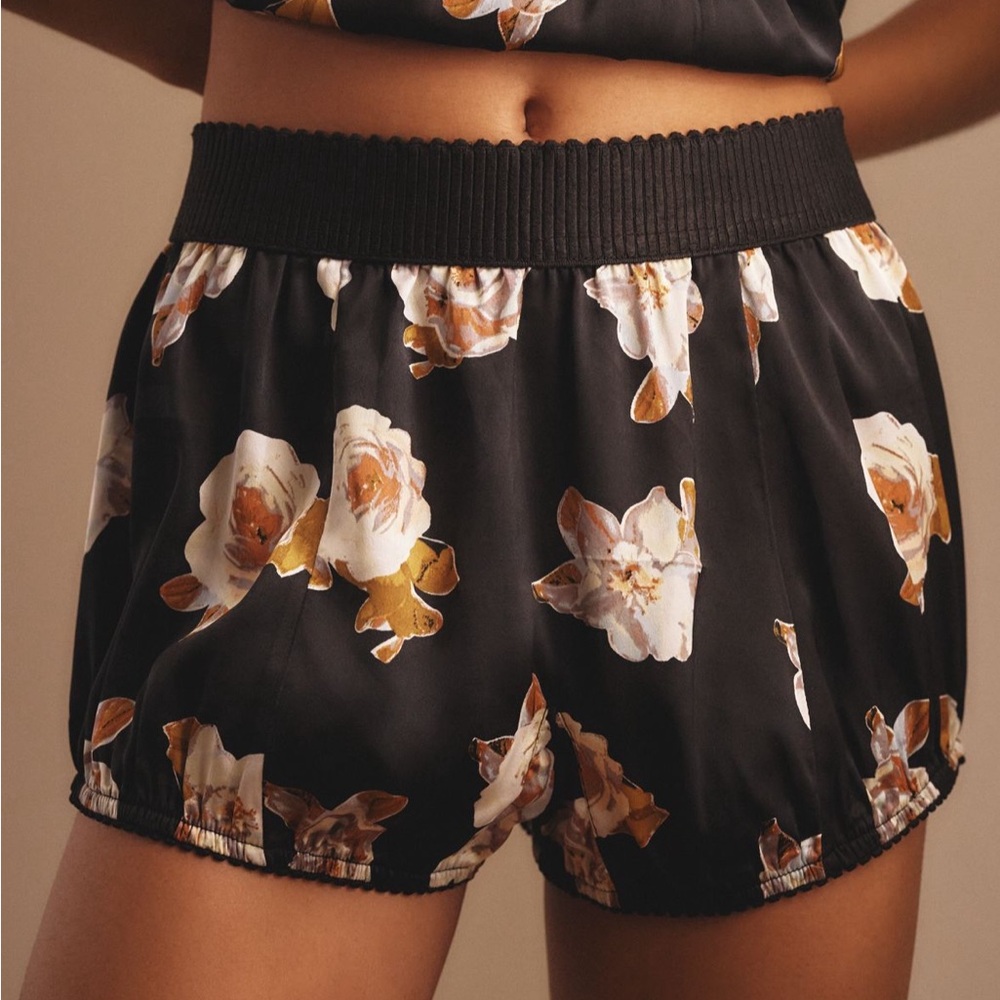 Anthropologie Floral Satin Sleep Shorts